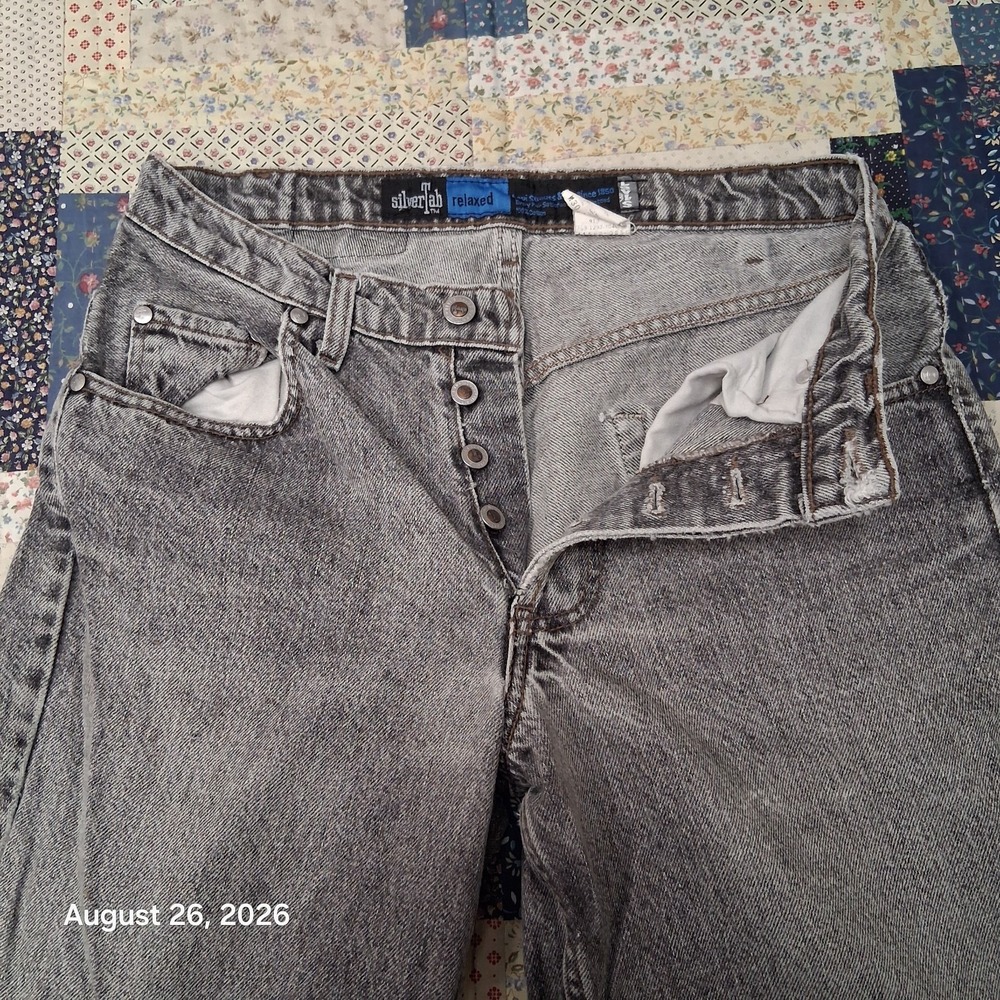 Vintage Levis SilverTab Jeans Mens 30x32 Gray Acid Wash Button Fly Relaxed